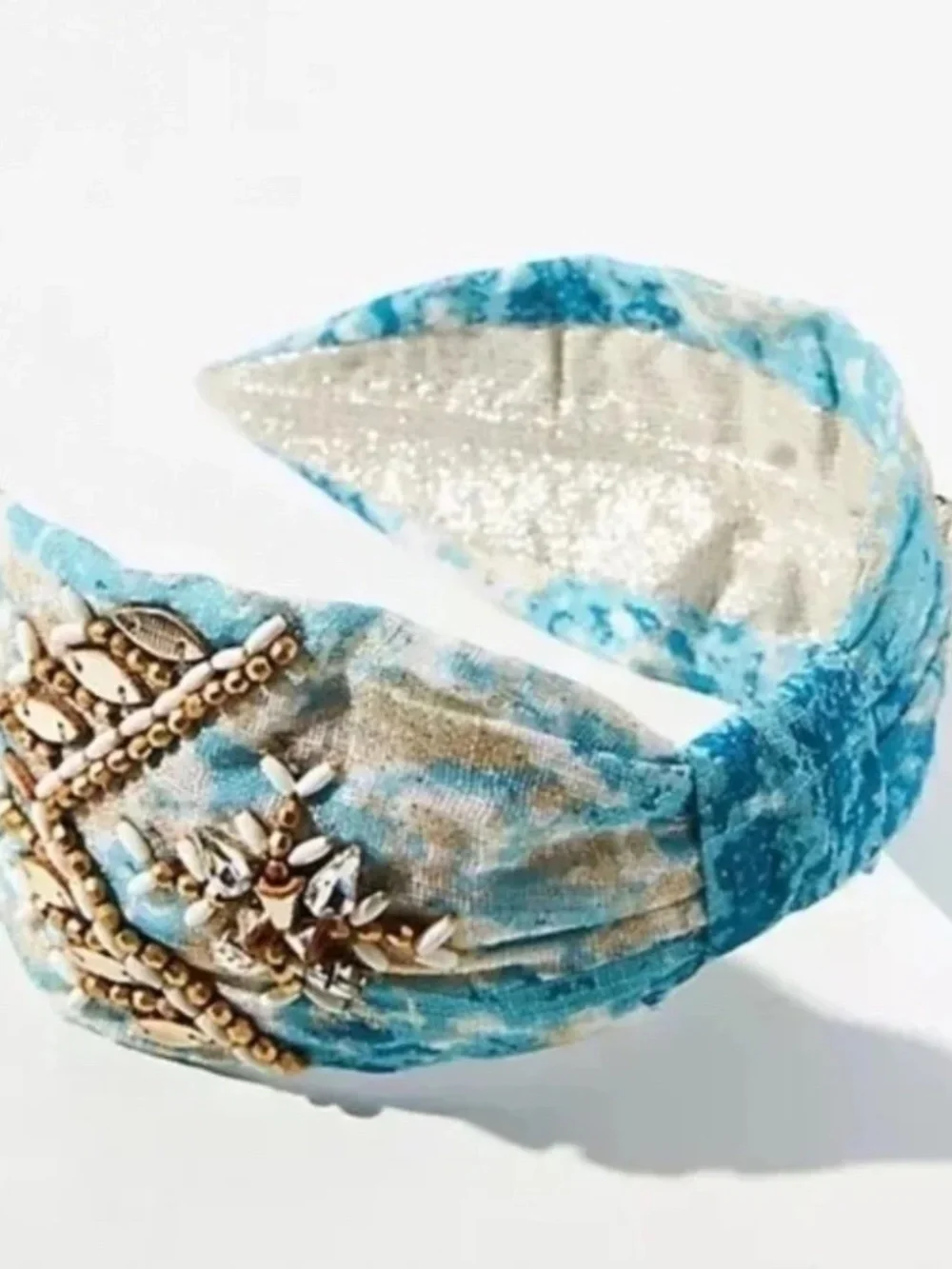 NWT Anthropologie NamJosh Blue Gold Embellished Beaded Headband